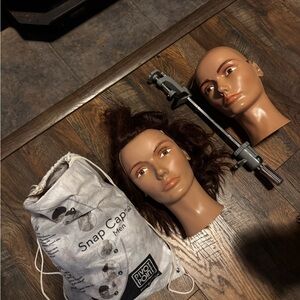 Mannequin Practice Head with Clamp & Snap Cap Bag - Brown Hair